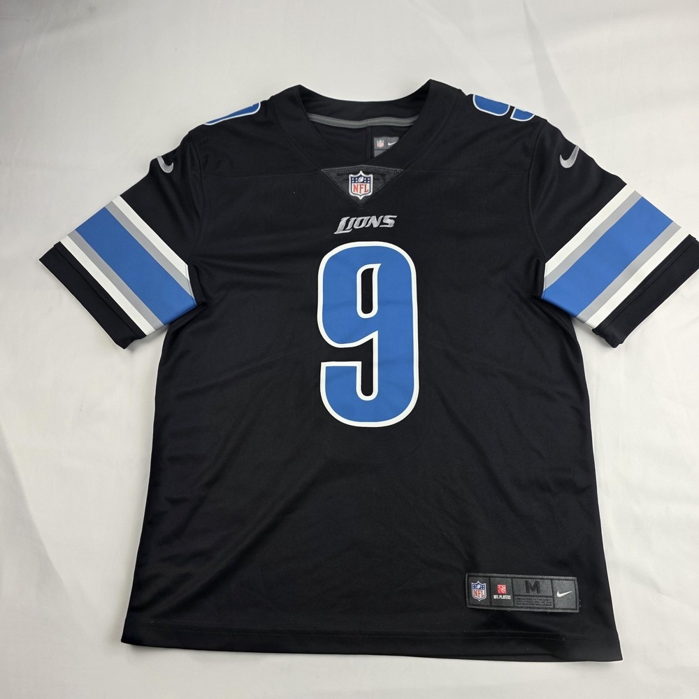 Detroit Lions Jersey Mens Medium Black NFL Football Stafford 9 Nike Dri Fit
